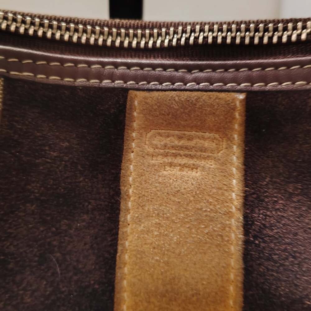 Coach 8K09 Y2K Signature Stripe Demi Bag Brown Suede Baguette 2006 - Picture 2 of 5